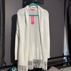 Lilly Pulitzer Elegant White Cardigan with Fringe